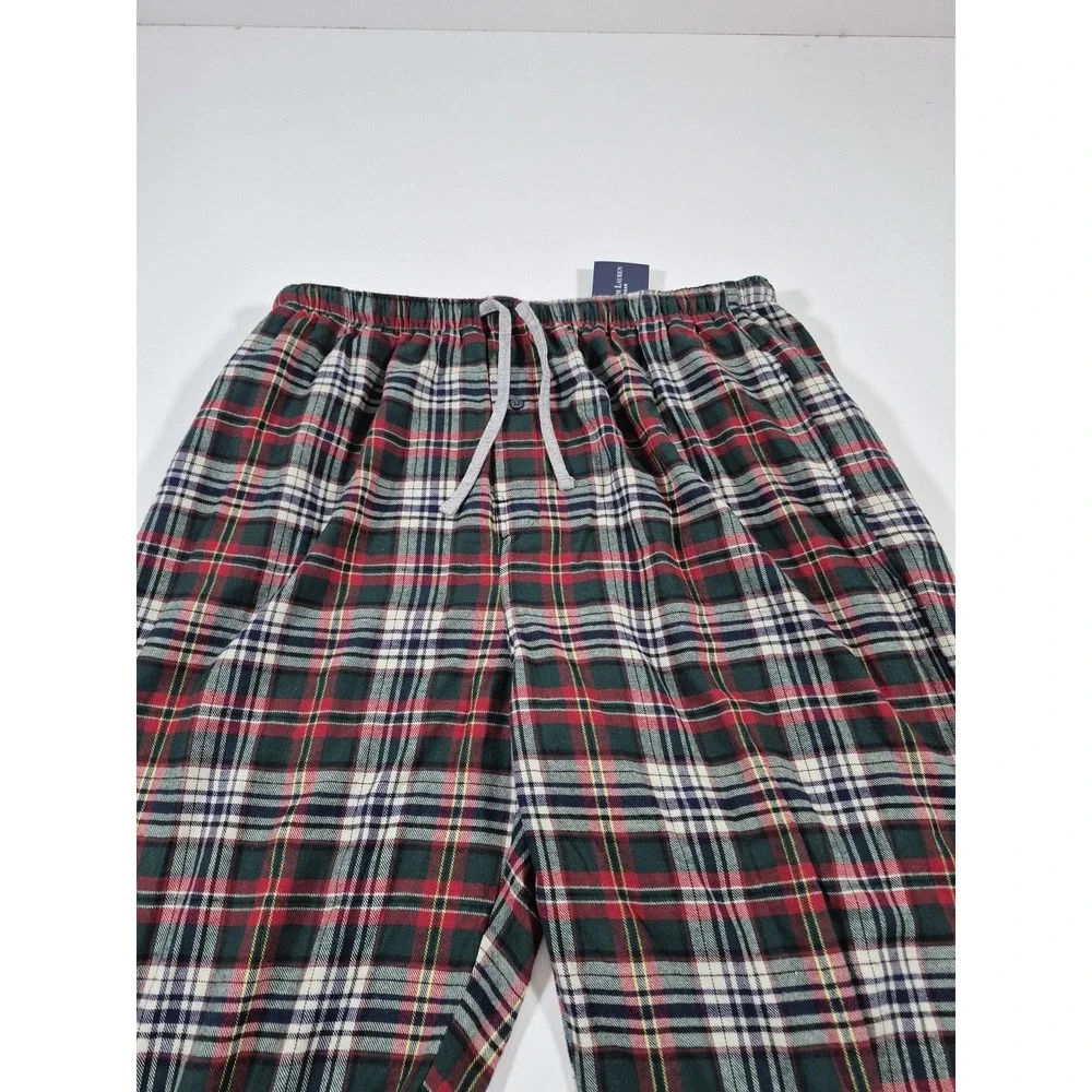 Polo Ralph Lauren Pajama Pants Mens L Green Plaid Flannel Sleepwear Drawstring